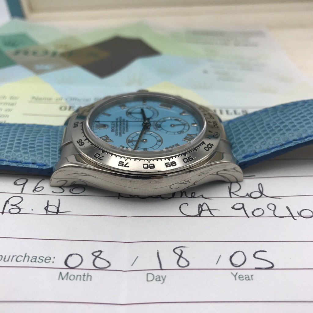Rolex 116519 Daytona W Gold Summer Beach Turquoise Blue Full Set