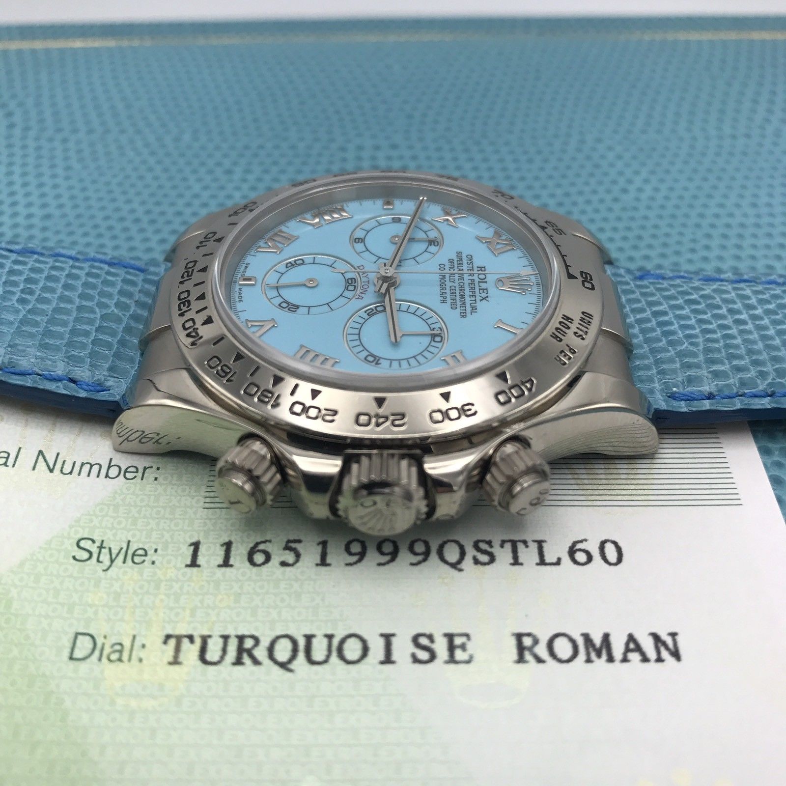 Rolex 116519 Daytona W Gold Summer Beach Turquoise Blue Full Set