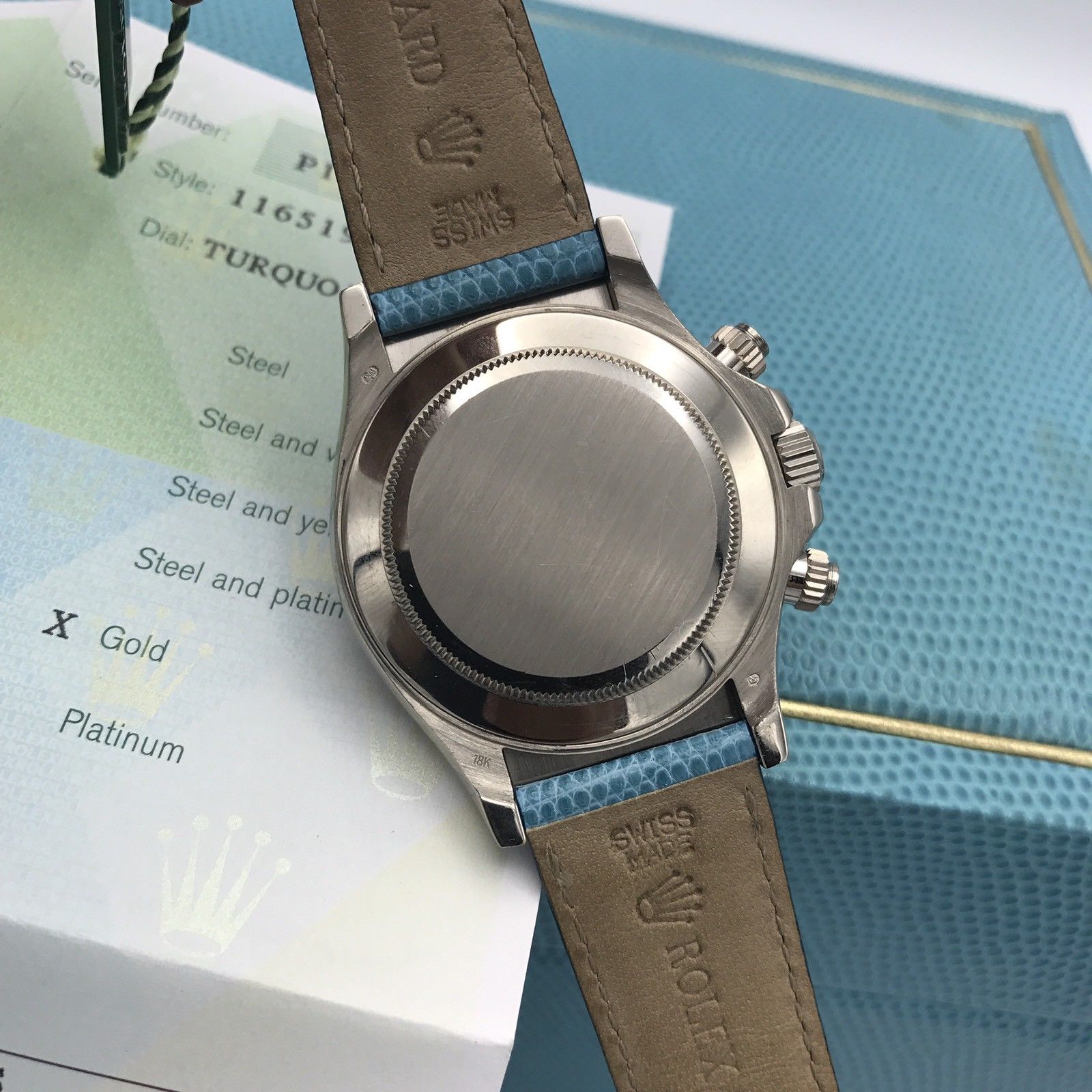 Rolex 116519 Daytona W Gold Summer Beach Turquoise Blue Full Set