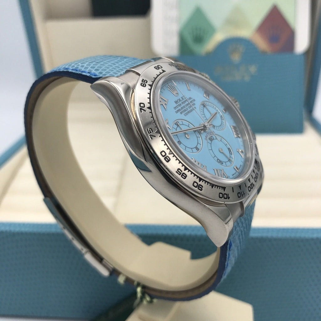 Rolex 116519 Daytona W Gold Summer Beach Turquoise Blue Full Set