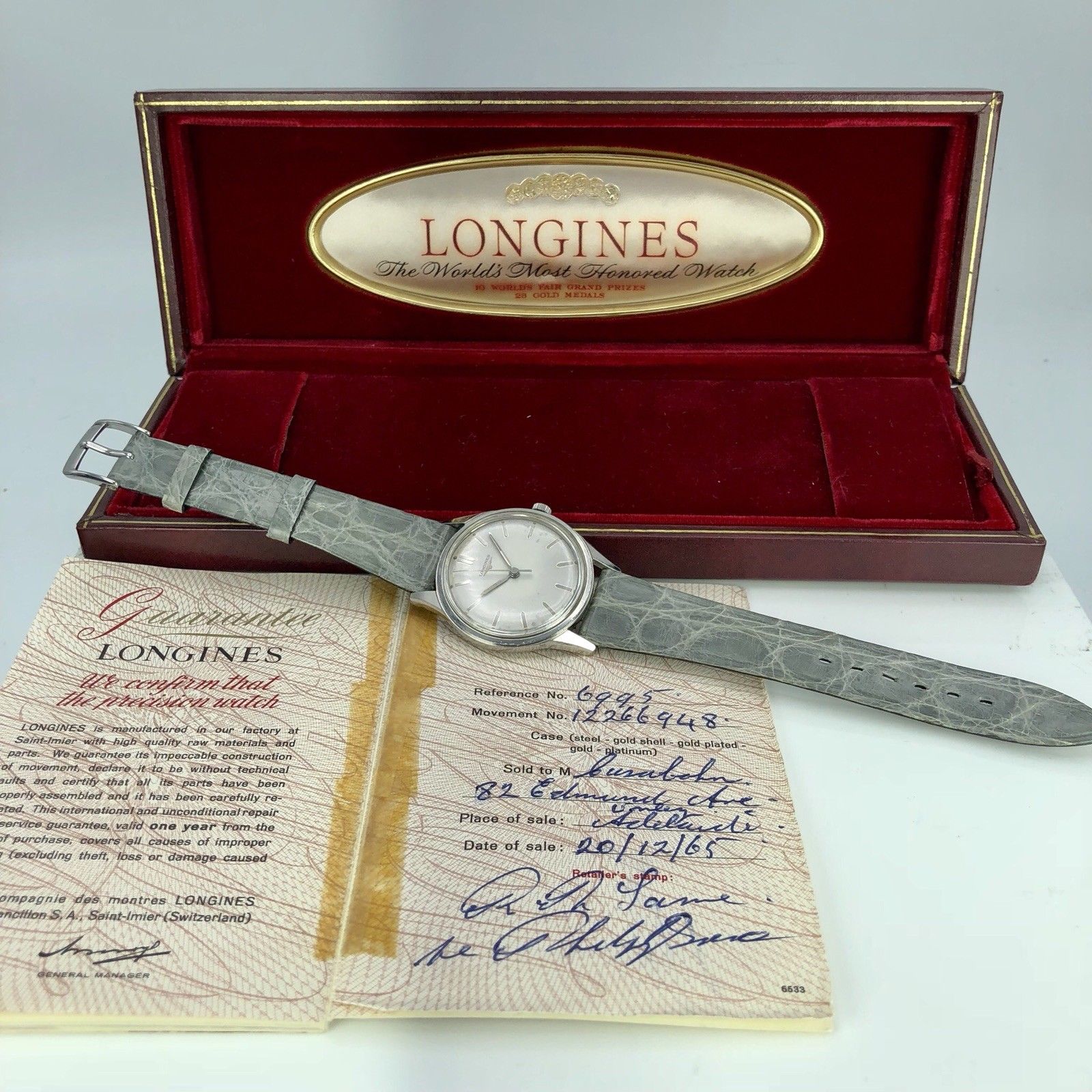 Vintage Longines Ref. 6995 Cal. 23ZS 35mm Box & Papers From 1965