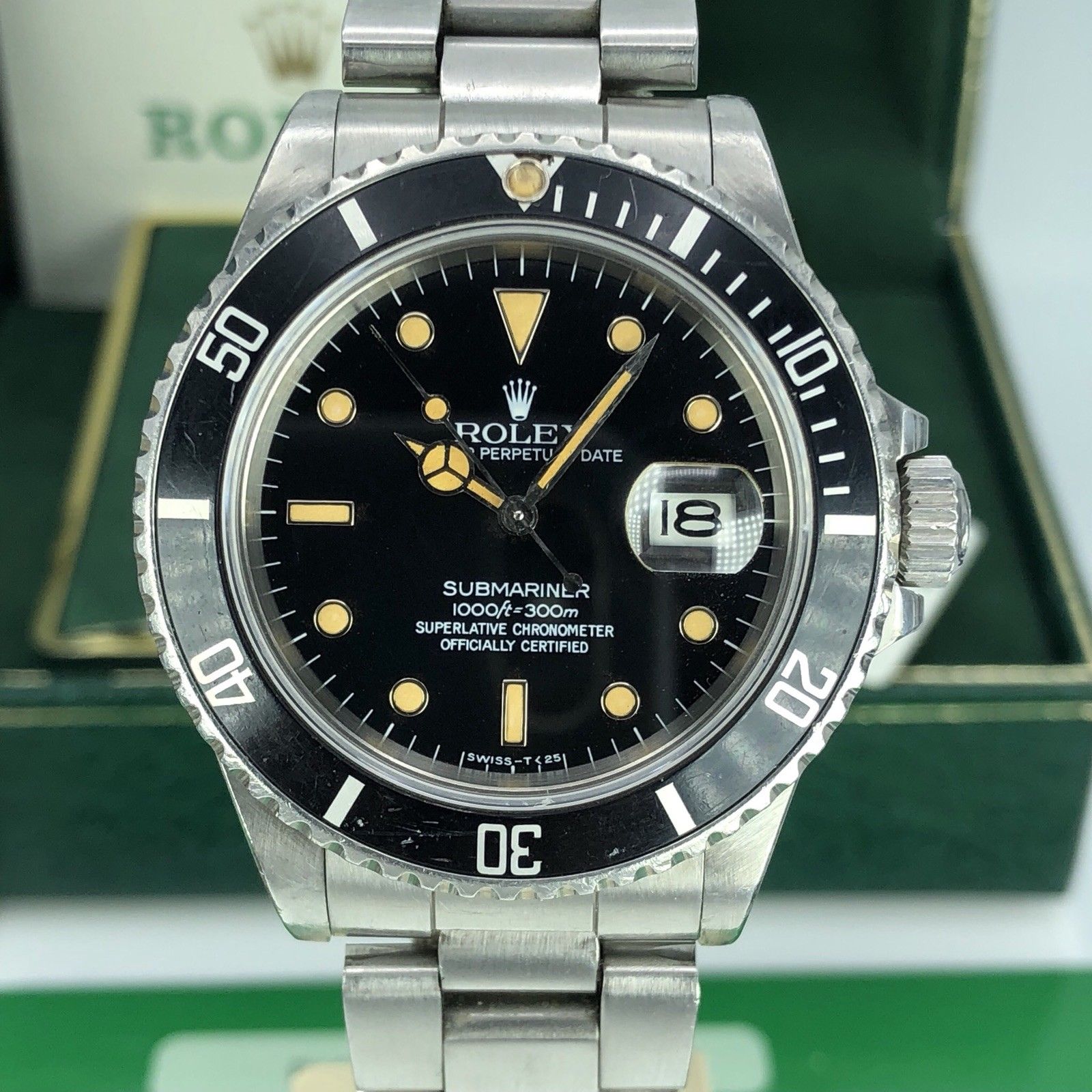 1986 Vintage Rolex 16800 Submariner Heavy Patina dial Unpolished box & Papers