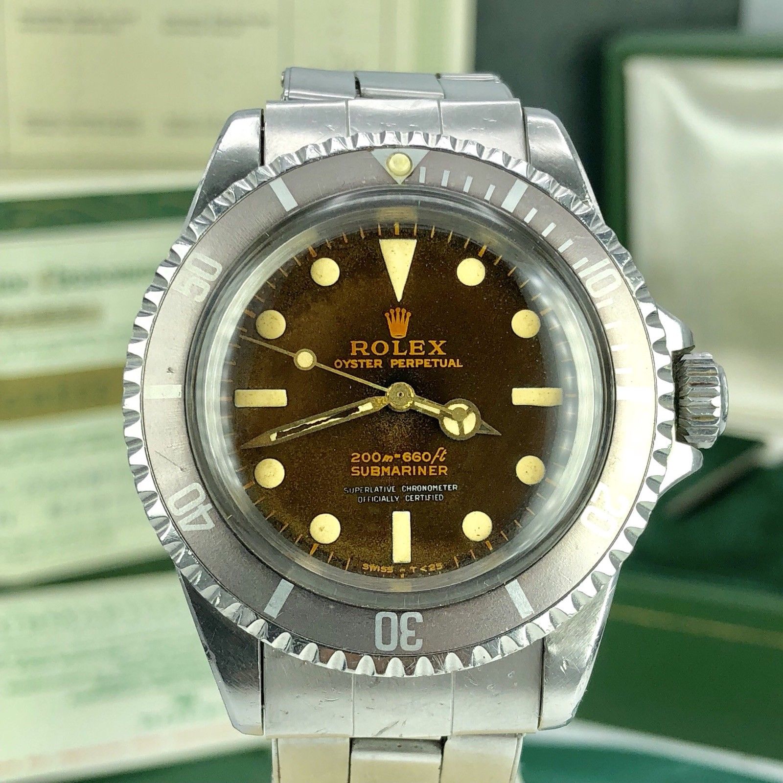 1964 Vintage Rolex 5512 Submariner Tropical Gilt Dial Unpolished box & Papers