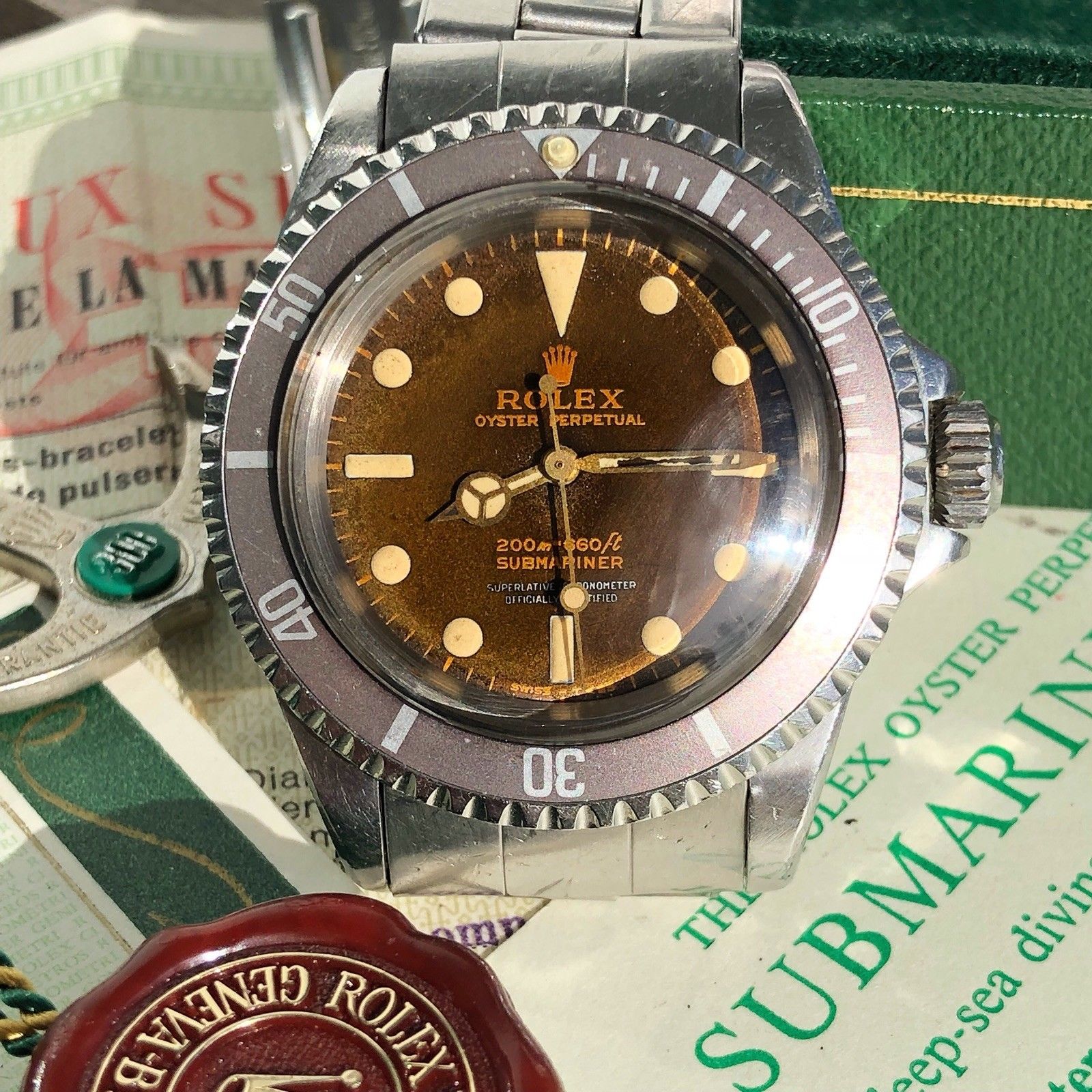 1964 Vintage Rolex 5512 Submariner Tropical Gilt Dial Unpolished box & Papers