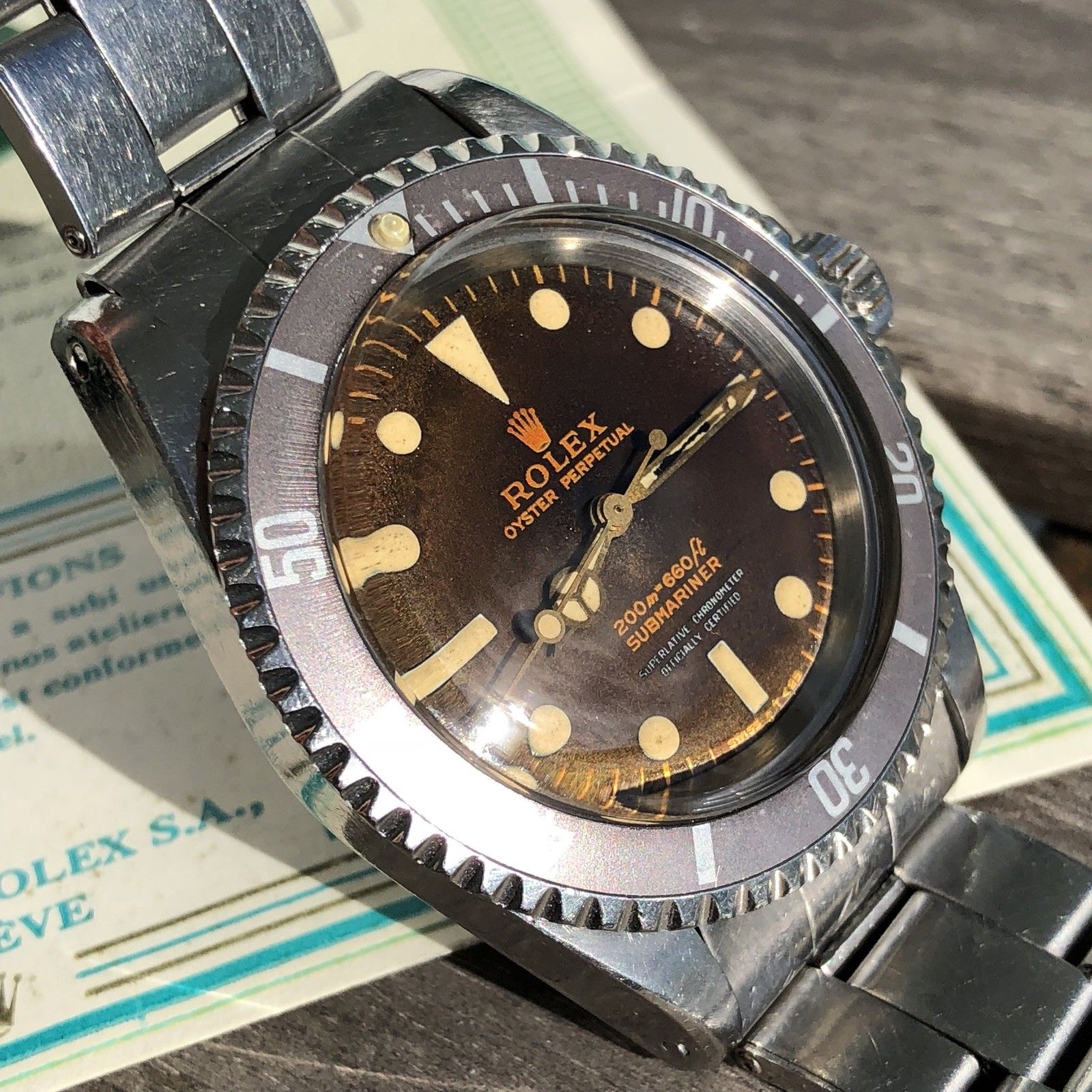 1964 Vintage Rolex 5512 Submariner Tropical Gilt Dial Unpolished box & Papers