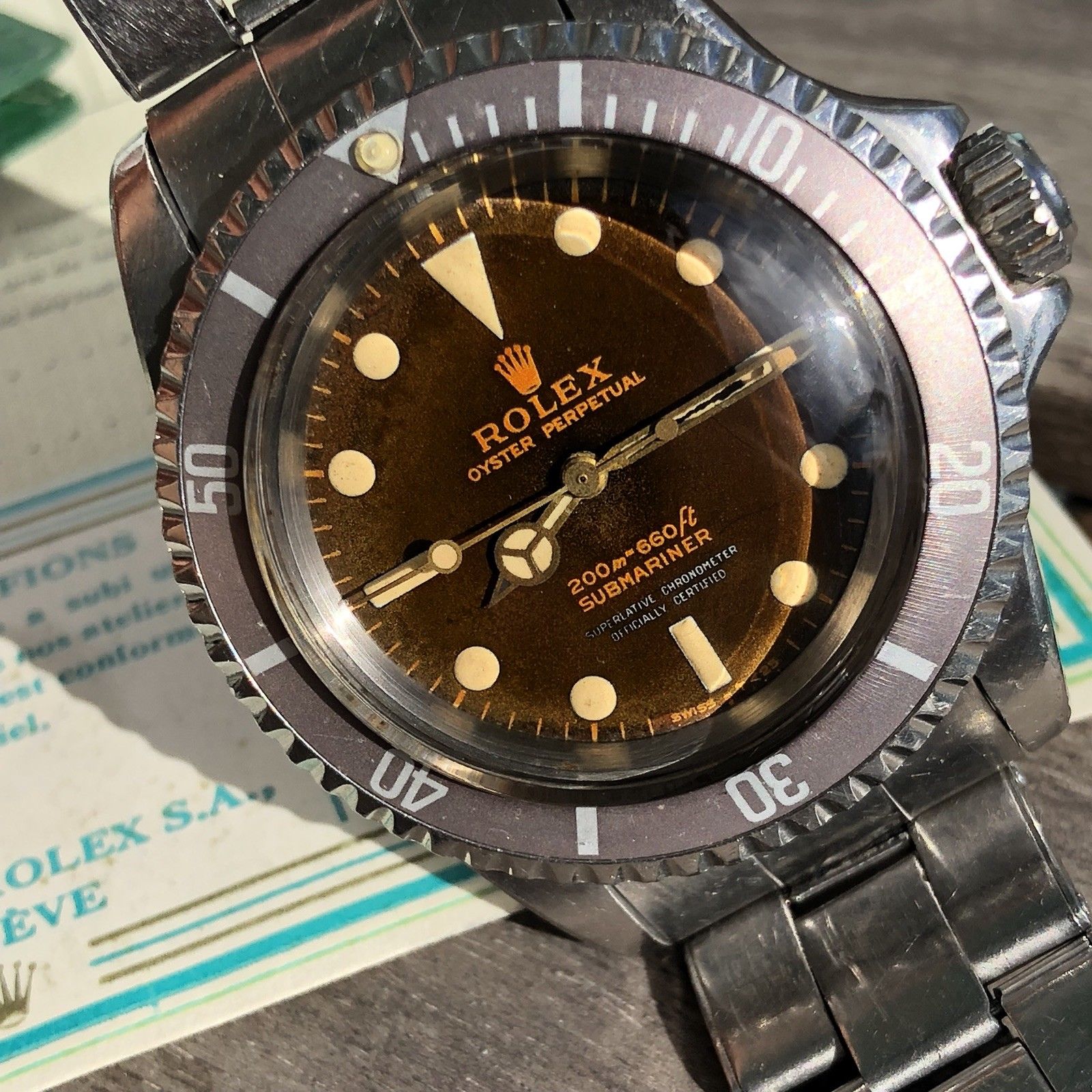 1964 Vintage Rolex 5512 Submariner Tropical Gilt Dial Unpolished box & Papers