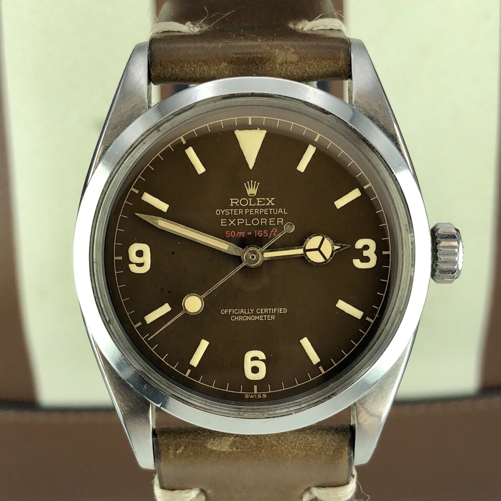 1957 Vintage Rolex 6610 Explorer Tropical Brown Red Depth Gilt