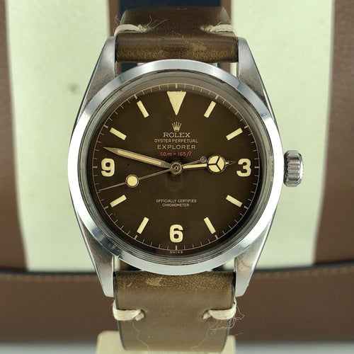 1957 Vintage Rolex 6610 Explorer Tropical Brown Red Depth Gilt Dial lollipop