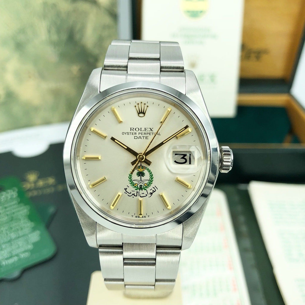 1977 Vintage Rolex Date 1500 Saudi military Logo Dial Box and Papers