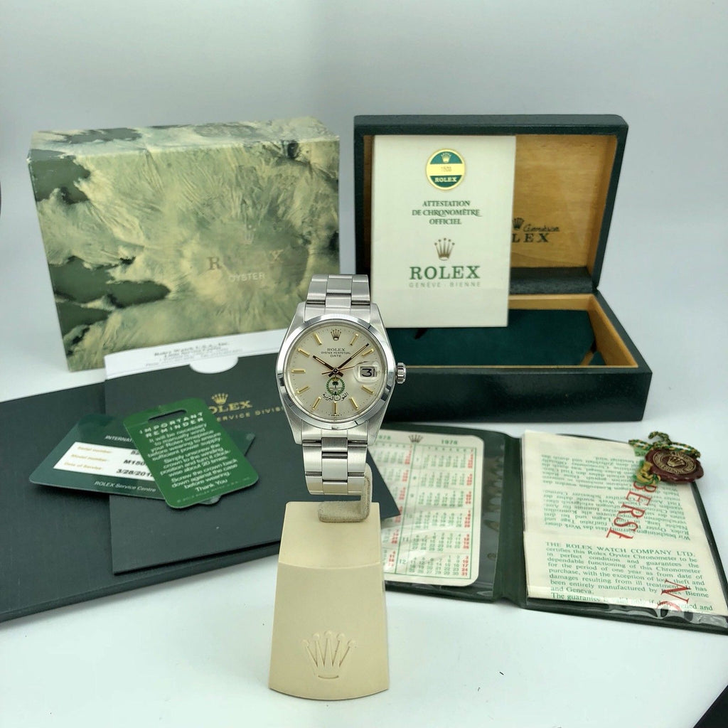 1977 Vintage Rolex Date 1500 Saudi military Logo Dial Box and Papers
