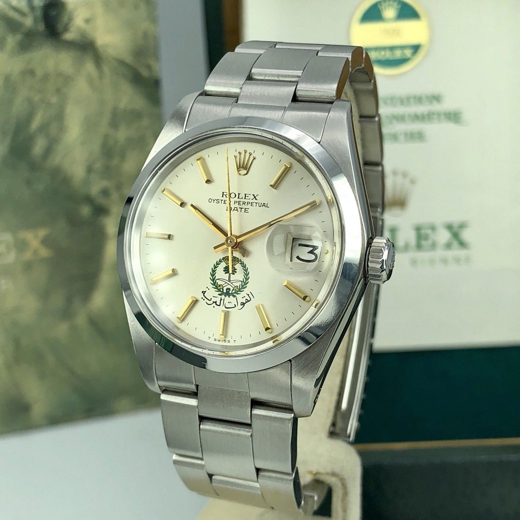 1977 Vintage Rolex Date 1500 Saudi military Logo Dial Box and Papers