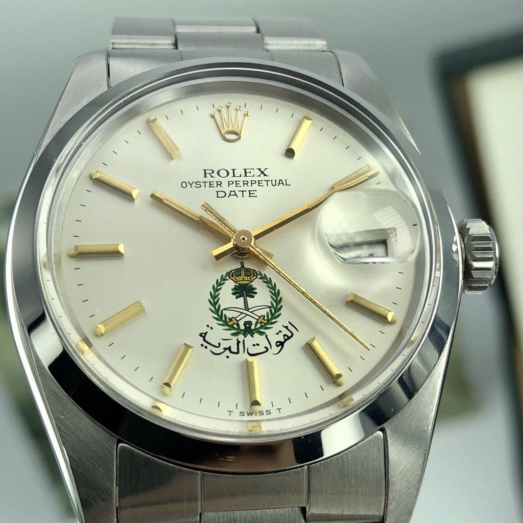 1977 Vintage Rolex Date 1500 Saudi military Logo Dial Box and Papers