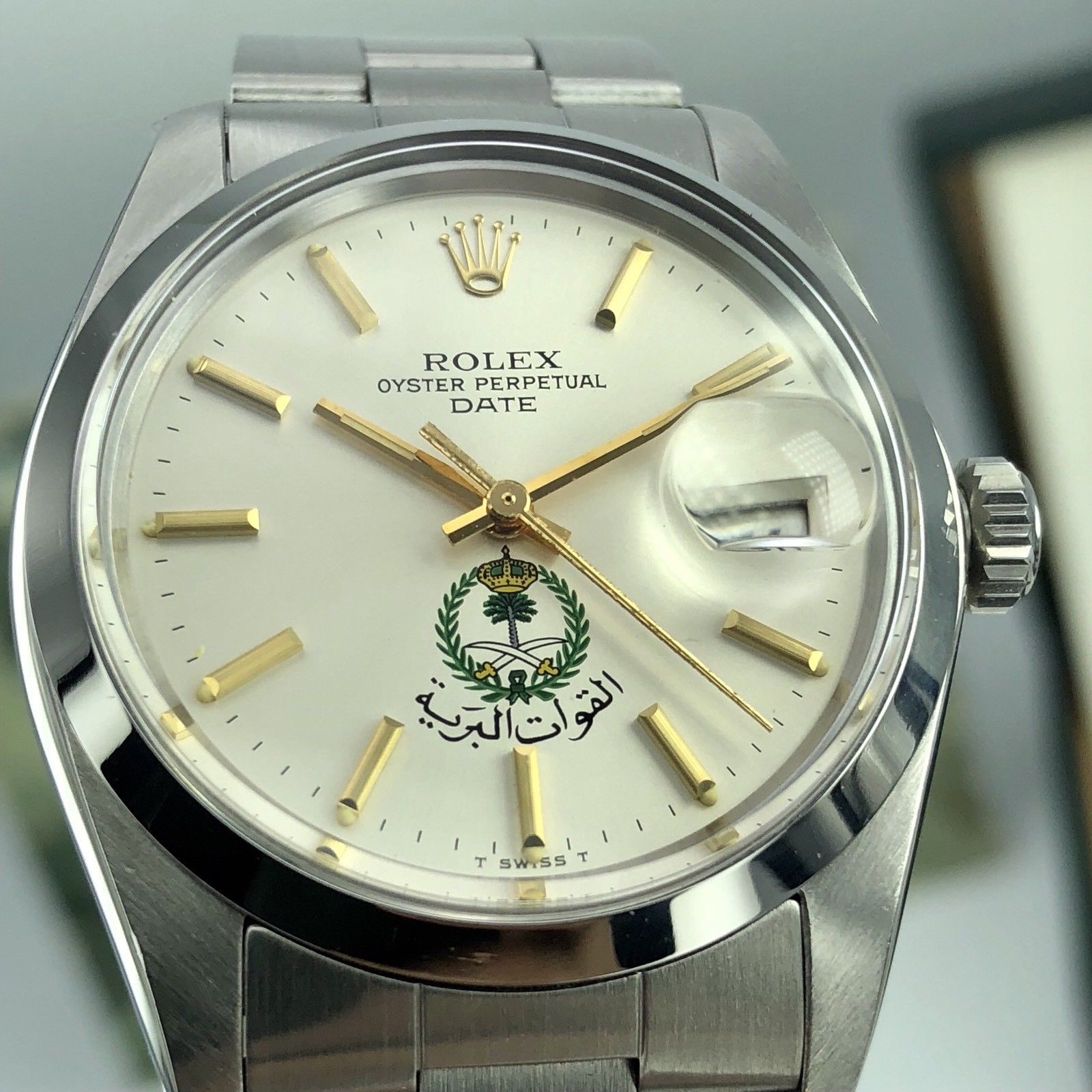 1977 Vintage Rolex Date 1500 Saudi military Logo Dial Box and Papers