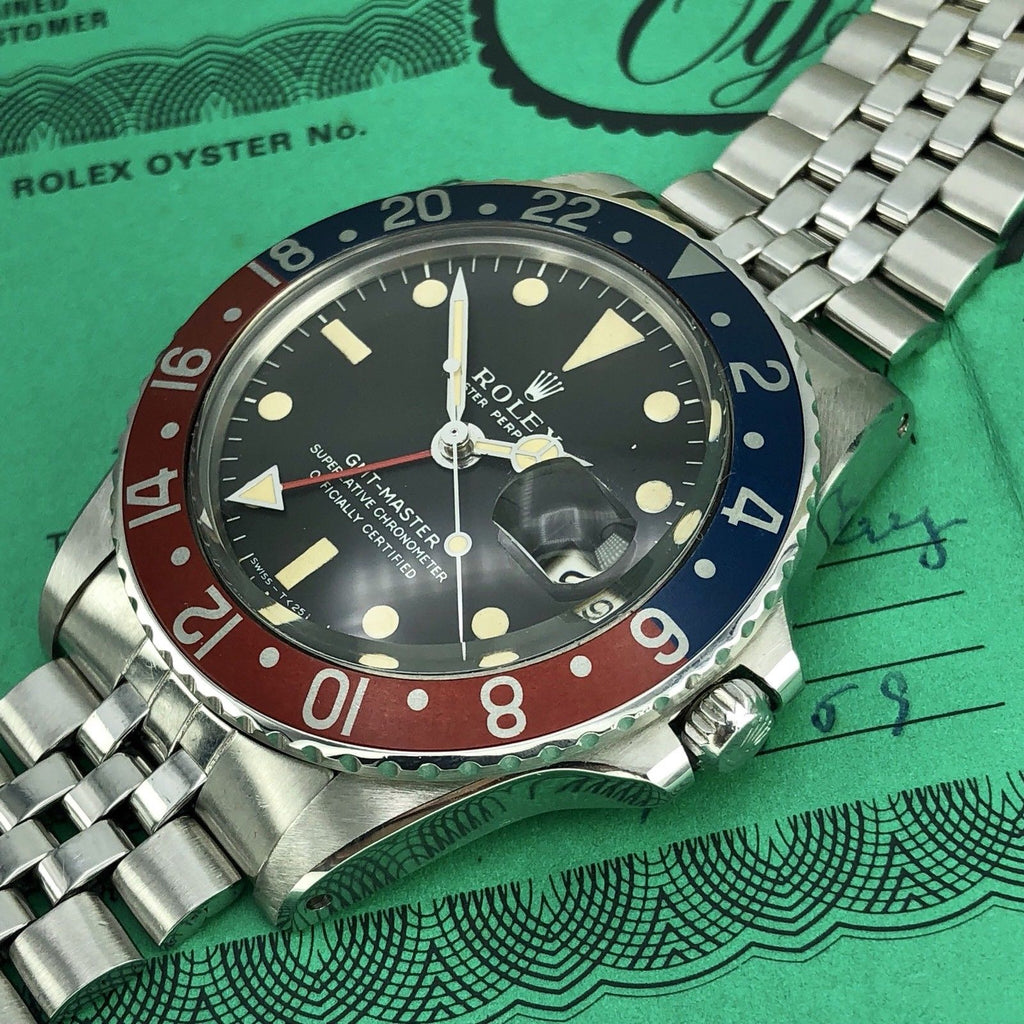 Vintage Rolex GMT Master 1675 Mk1 Dial Full Set Double Punch Papers Box 1968