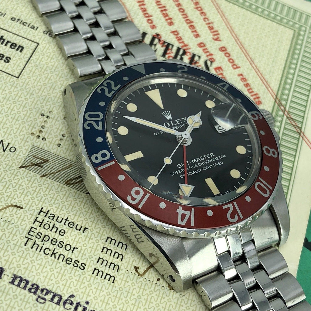 Vintage Rolex GMT Master 1675 Mk1 Dial Full Set Double Punch Papers Box 1968