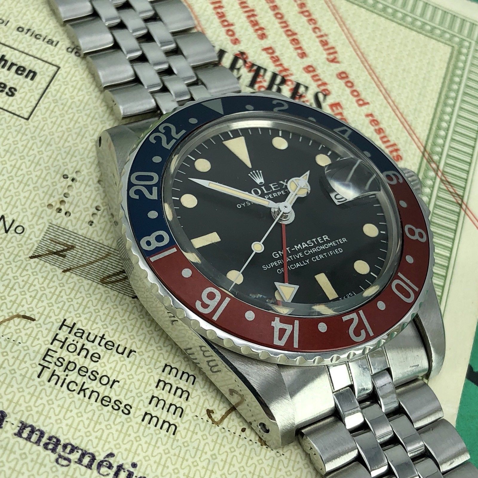 Vintage Rolex GMT Master 1675 Mk1 Dial Full Set Double Punch Papers Box 1968