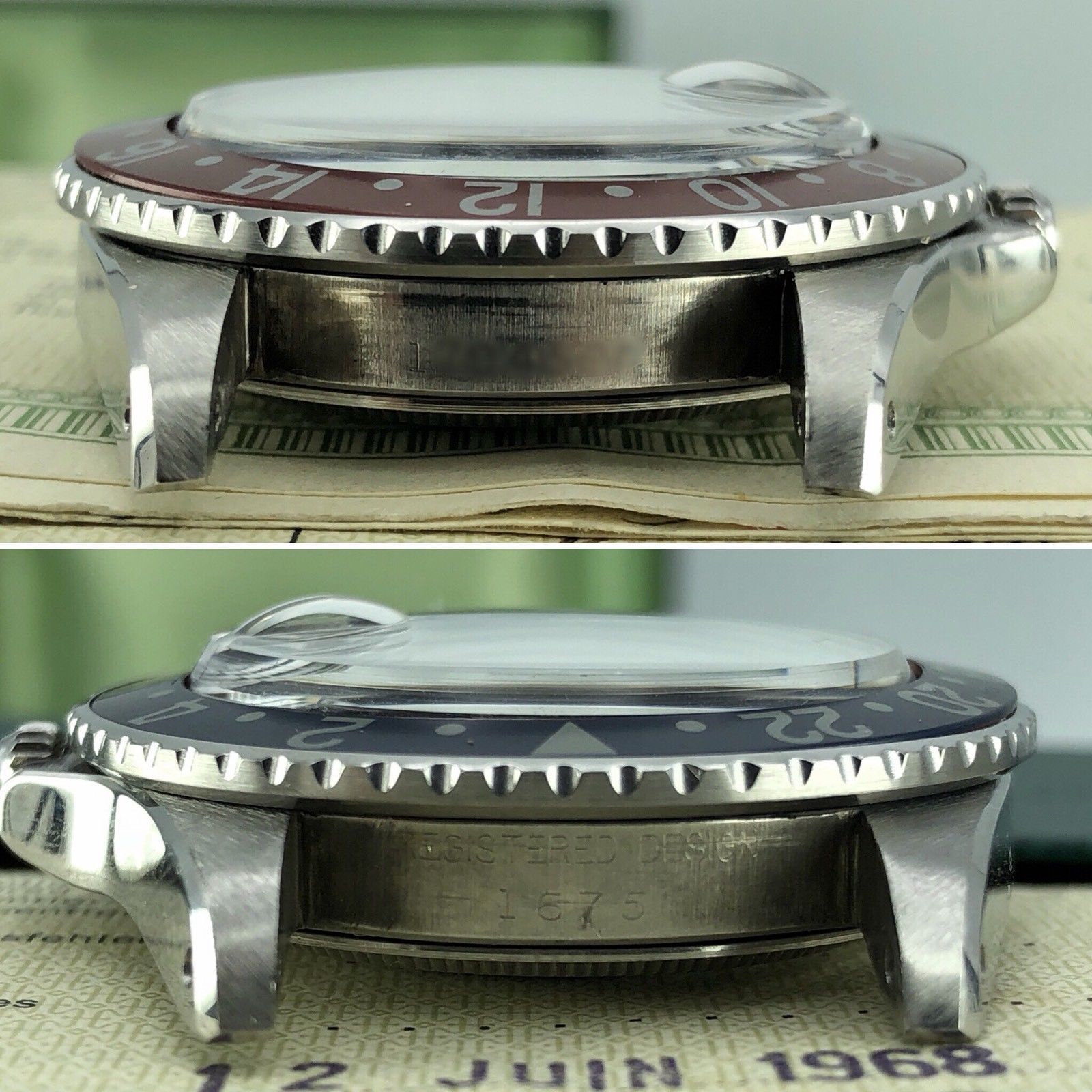 Vintage Rolex GMT Master 1675 Mk1 Dial Full Set Double Punch Papers Box 1968