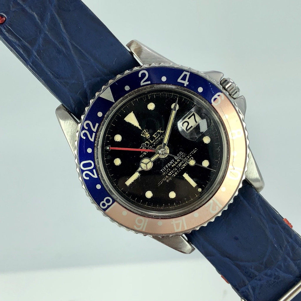 Vintage Rolex GMT Master 1675 Tiffany & Co Gilt Exclamation Ring dial PCG 1960