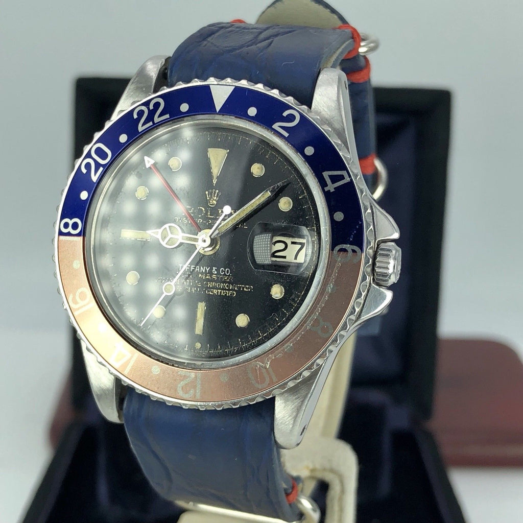 Vintage Rolex GMT Master 1675 Tiffany & Co Gilt Exclamation Ring dial PCG 1960
