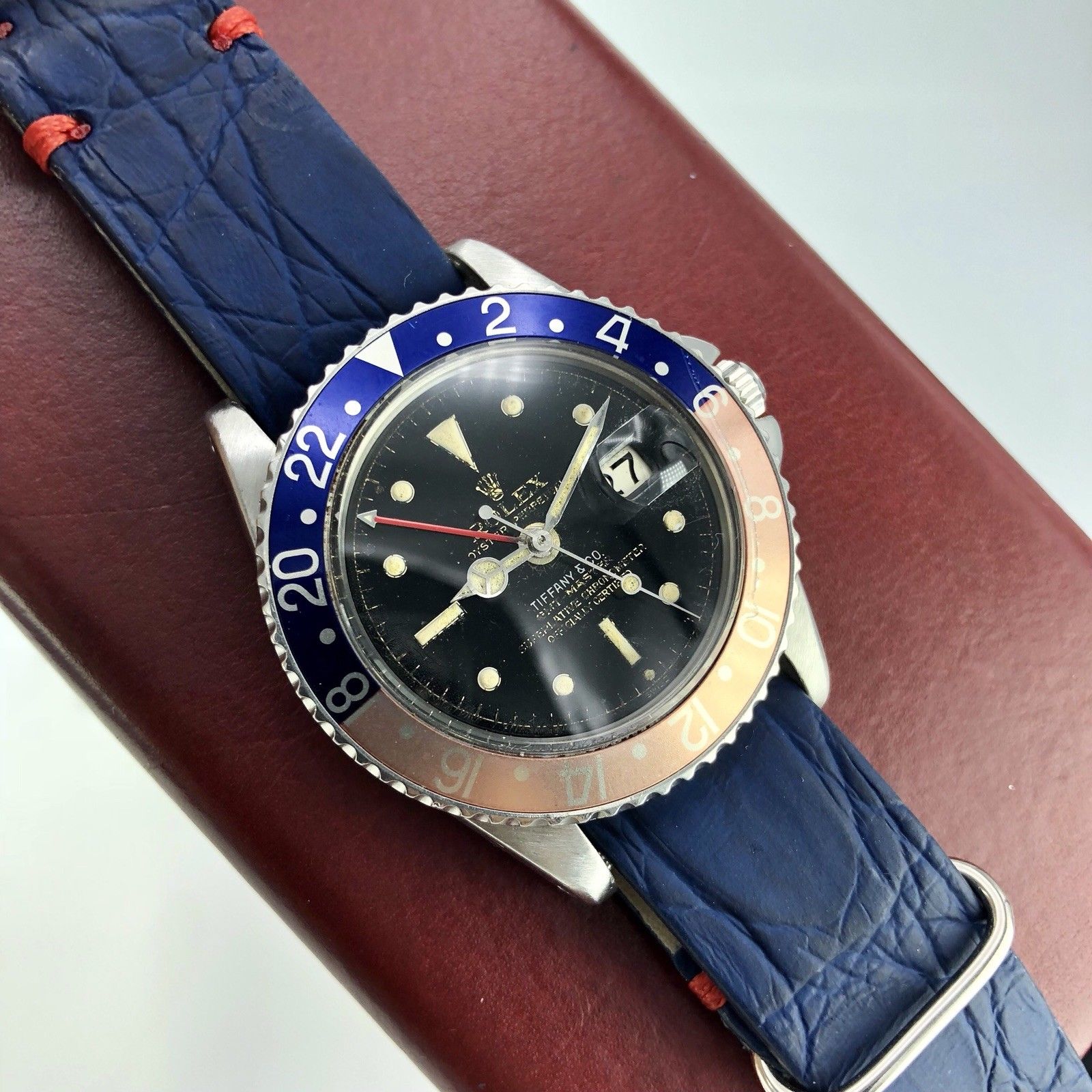 Vintage Rolex GMT Master 1675 Tiffany & Co Gilt Exclamation Ring dial PCG 1960